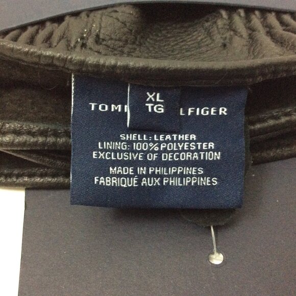 NWT Tommy Hilfiger Leather Gloves Fleece Lined Touchscreen Black XL - Picture 2 of 4